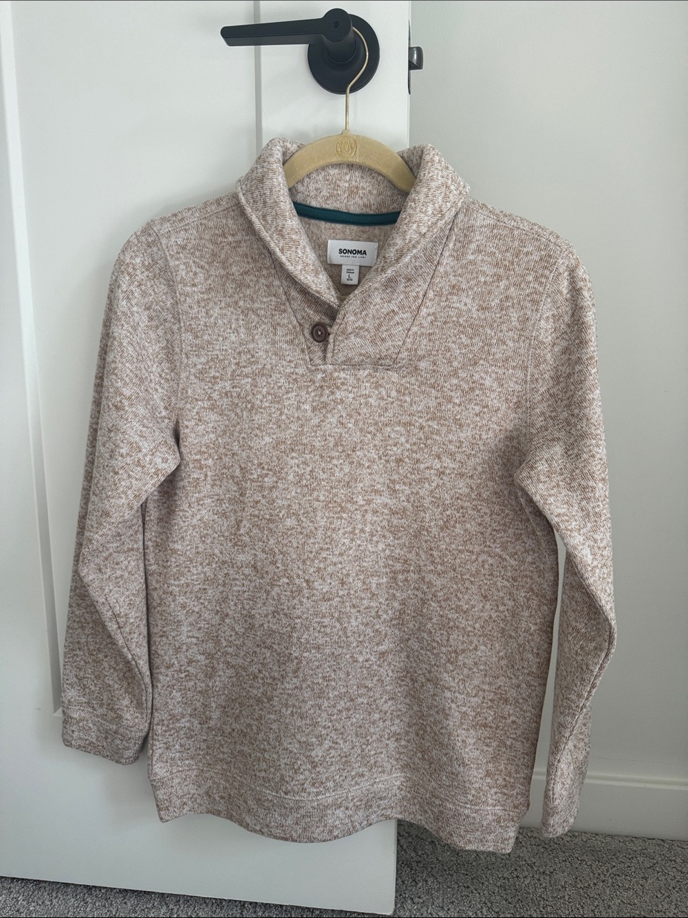 Sonoma Top Sweater Boys Tan Beige Shawl Neck Sweater Long Sleeve Large 14/16